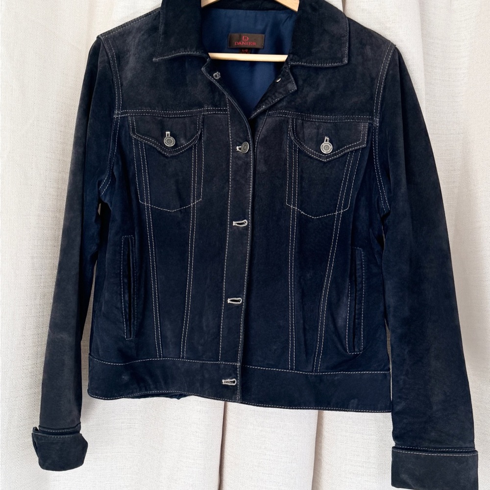 Danier Navy Suede Jacket Classic Trucker Style